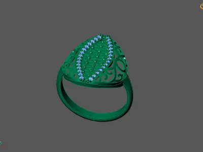 Women Ring With Stone Diamond Ready STL 3DM Models Womens Rings 3D print model 21