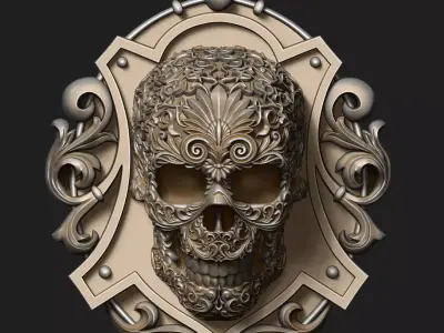 Skull ornament pedant and skull bas-relief 3D print model