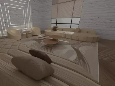 Modern Living Room Interior with Curved Sofas and Coffee Tables 3D model
