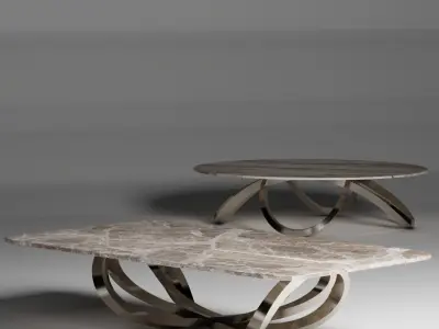 Modern Luxury Coffee Table Loop Metal Base with Marble Top 3D model