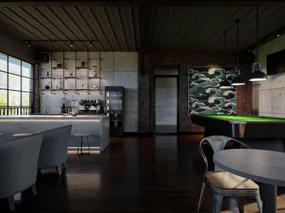 Industrial 3D Lounge CoffeeShop Blender - Fbx - Obj Low-poly 3D model