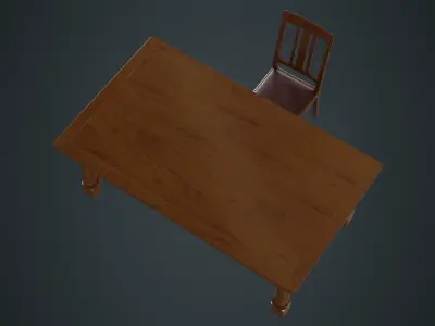 Table And Chair 1A Low-poly 3D model