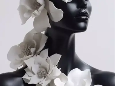 Black Mannequin White Flowers Sculptural Female Form 3D Low-poly 3D model