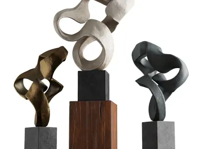 Wavy stripe art sculpture Low-poly 3D model