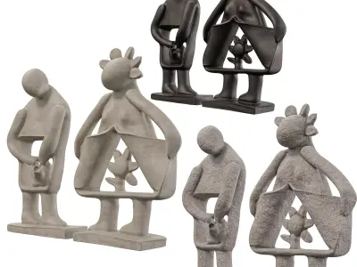 Stone Whimsical Couple Sculpture Set 3D model