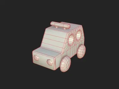 Painted Wood Police Car Toy Low-poly game ready Low-poly 3D model