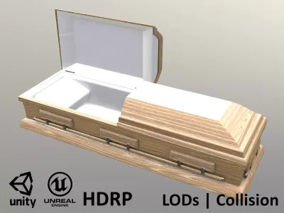 Casket oak wood - Unity - HDRP - UE4 Low-poly 3D model