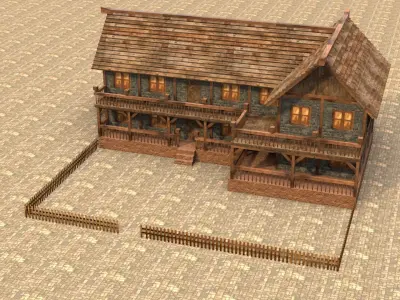 Textured medieval village house Low-poly 3D model