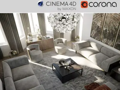 CoronaC4D Scene files - Living Room 2 Interior Scene 3D model