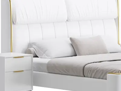 Elegant White Pine Wood Panel Bed 3D model
