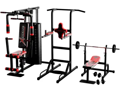 Set simulator horizontal bar barbell dumbbell Low-poly 3D model