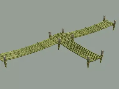 Wooden Medieval Bamboo Bridge 01 Low Poly 3D Model Low-poly 3D model