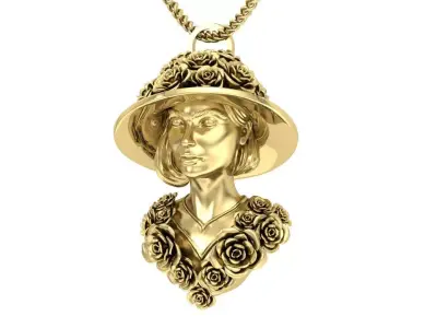 woman pendant flowers 3D print model