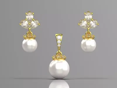 Half set stl 3d jewelry pearl pendant earring ps0011 3D print model