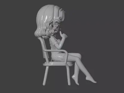 Cute Cartoon Girl Sitting on Chair Sculpture 3D print model