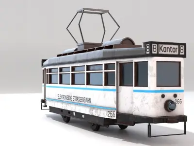 Vintage Tram Street Car PBR Game Ready VR AR low-poly 3d model Low-poly 3D model
