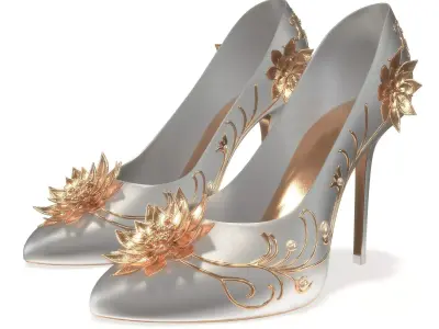High Heels With Decorative Patterns and Pearls Low-poly 3D model