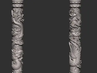 Dragon and Phoenix Pillars 3D print model