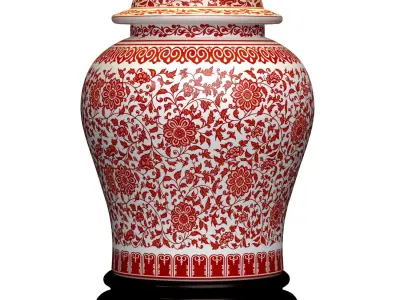 Lotos Ceramic Ginger Jar Nightstand Bedside Asian Table Lamp 3D model