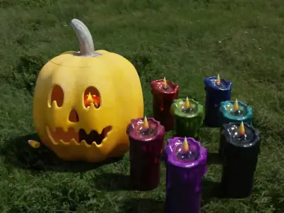 Halloween pumpkins and candles Low-poly 3D model