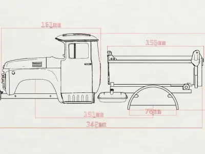 Fewer  parts Cab  TRUCK ZIL 130 STL printable bodies car 3D print model