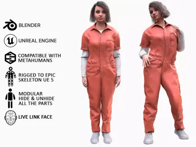 Woman - Prisoner - Modular - Rigged Low-poly 3D model