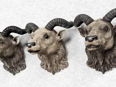 Goat Heads with Spiral Horns Low-poly 3D model