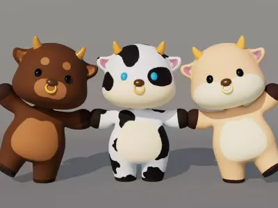 Rigged Cartoon Cow Low-poly 3D model