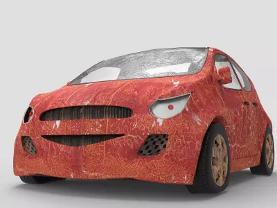 Old accident-damaged car Low-poly 3D model
