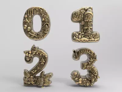 christmas decor 0 to 3 numbers  3D print model