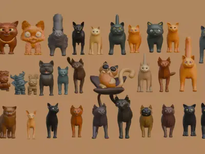 Stylized Cat Pack  35Plus LowPoly 3D Cat Models  3D model