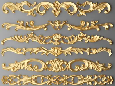 Cartouches SET 3D of gold ornate ornaments 3D model