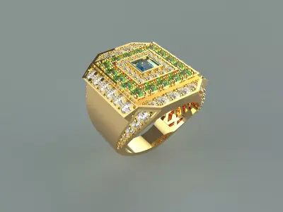 Men ring with emerald and diamonds 3D print model