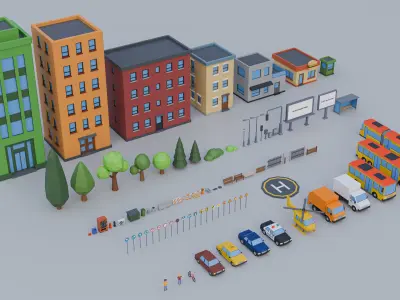 Low Poly City Asset Pack - 87 Stylized Game Ready Models Low-poly 3D model