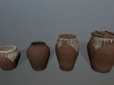 old vase set Low-poly 3D model