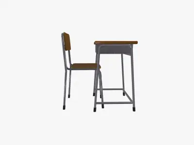 Japanese School Class Desk and Chair Low-poly 3D model