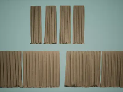 Curtain Set Low Poly Game Ready four wooden panels Low-poly 3D model
