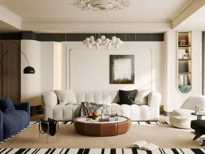 French Eclectic Vintage Living Room 3D model  3D model