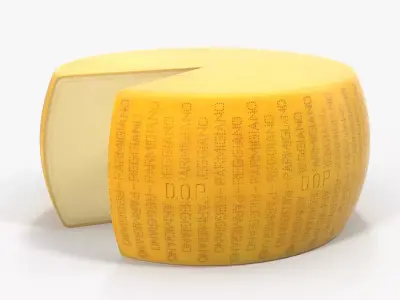 Wheel Of Parmesan Cheese With Piece Cut Out 3D model