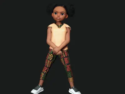 Stylized black afro cartoon girl - Toon Rigged Child 3D model Low-poly 3D model