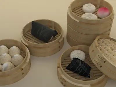 Chinese bamboo steamer 3D model