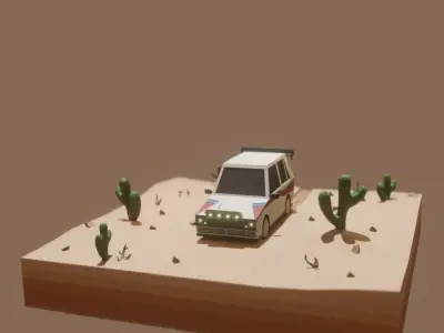 Low Poly Rally car in desert with cactus Low-poly 3D model