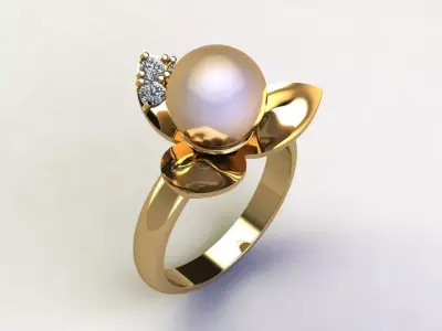 Ring36 gold ring with pearl and diamonds 3D model