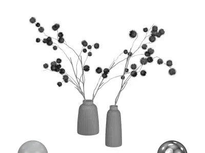 Bouquet of Dried Flowers in a Glass Vase 3D model