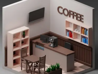 low poly interior rooms Low-poly 3D model