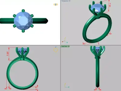 six claw tiffany style solitare ring  3D print model