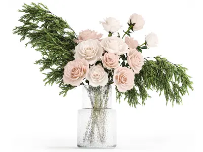 Small bouquet of pink and white flowers rose glass vase 394 3D model