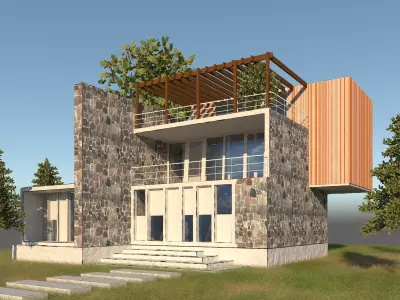 Villa modern house with stairs 3D model