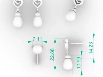 Romantic Double Heart Pearl Drop Earrings 3D print model