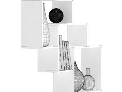 Wooden Wall Shelf with Books and Vases 3D model